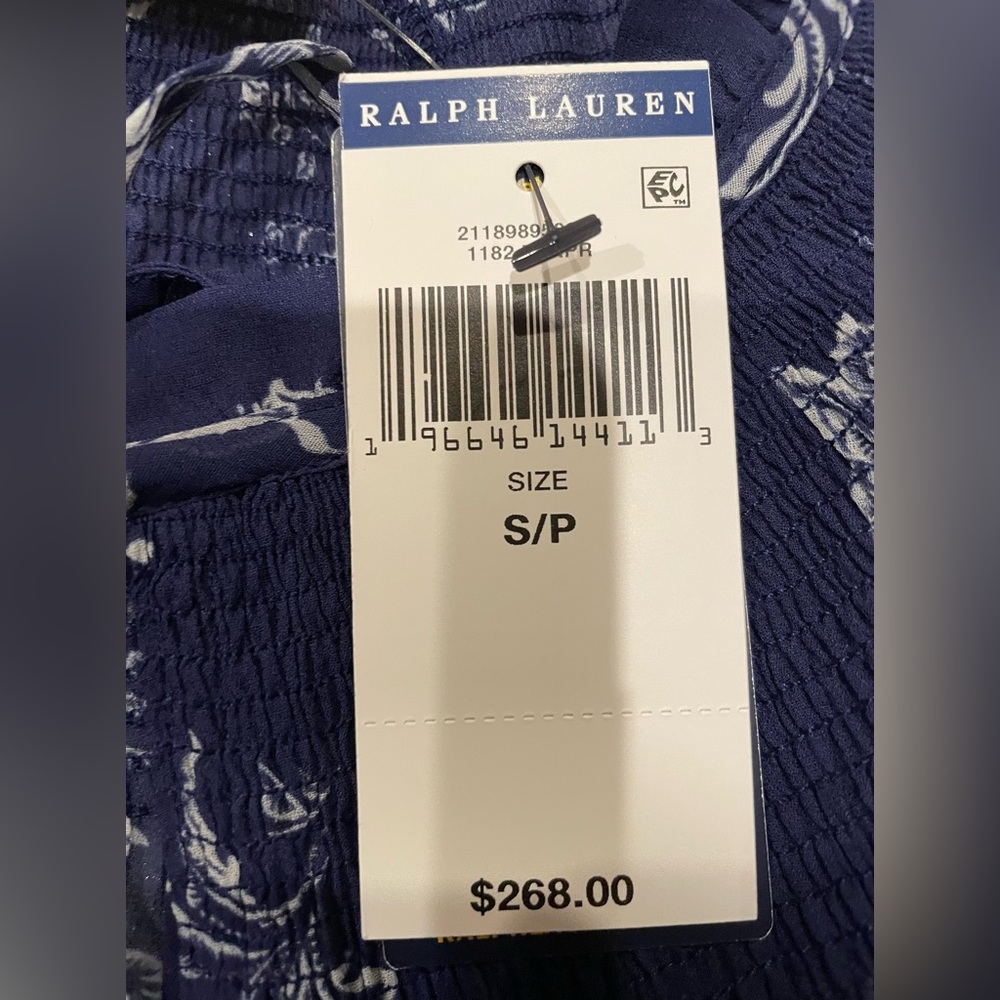 Ralph Lauren Top Womens Small Petite Navy Multicolor Paisley Floral Blouse $268 - Picture 10 of 10